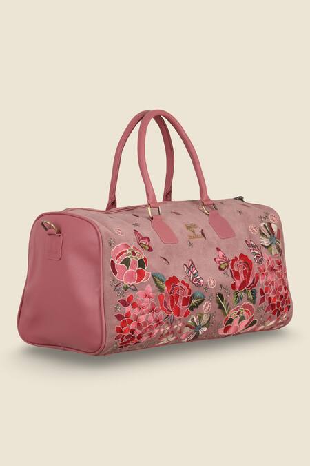 Buy_PickAleaf_Pink Embroidery The Petal Eden Duffel Bag _Online_at_Aza_Fashions