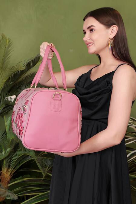 Shop_PickAleaf_Pink Embroidery The Petal Eden Duffel Bag _Online_at_Aza_Fashions