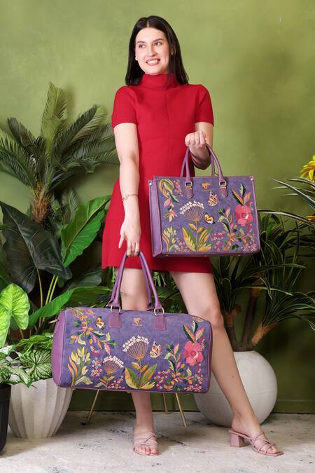 Buy_PickAleaf_Purple Embroidery Violet Valley Duffel Bag 