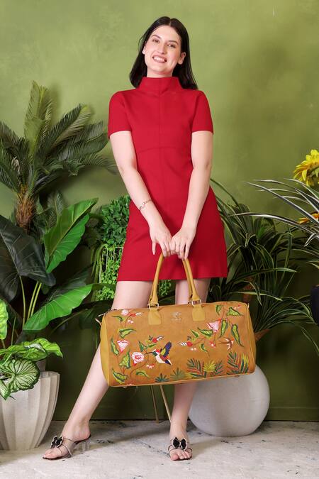 Shop_PickAleaf_Gold Embroidery Flora Duffel Bag _Online_at_Aza_Fashions