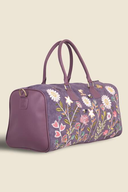 PickAleaf_Purple Embroidery Daisy Dream Duffel Bag _Online_at_Aza_Fashions