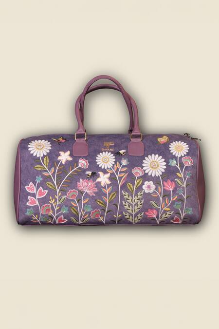 Buy_PickAleaf_Purple Embroidery Daisy Dream Duffel Bag _Online_at_Aza_Fashions