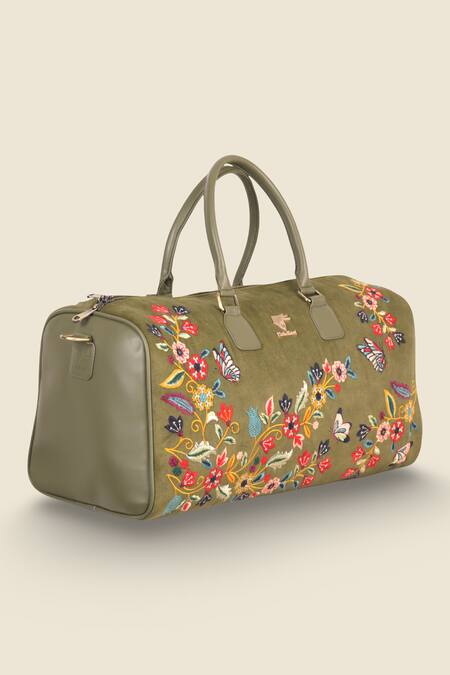 Shop_PickAleaf_Olive Green Embroidery Waves Duffel Bag 
