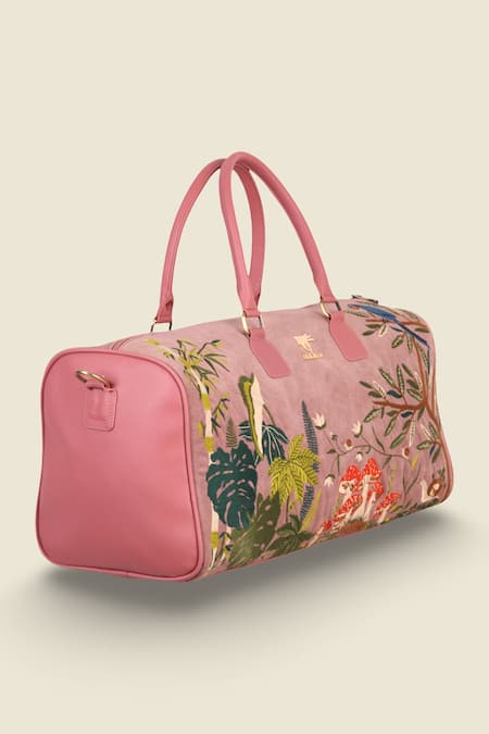 Buy_PickAleaf_Pink Embroidery Paradise Duffel Bag _Online_at_Aza_Fashions