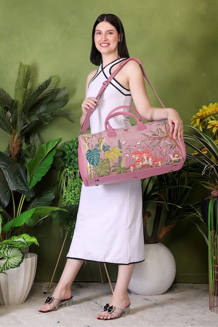 Buy_PickAleaf_Pink Embroidery Paradise Duffel Bag 