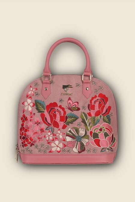 PickAleaf_Pink Embroidery Petal Eden Hand Bag _Online_at_Aza_Fashions