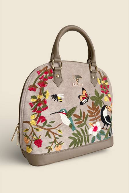 Buy_PickAleaf_Beige Embroidery Mystic Garden Hand Bag _Online_at_Aza_Fashions