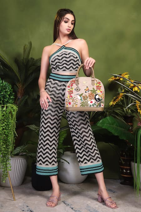 PickAleaf_Beige Embroidery Mystic Garden Hand Bag _at_Aza_Fashions