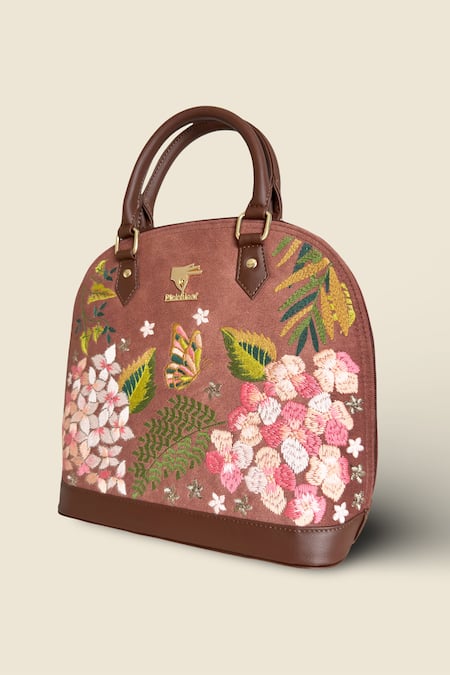 Buy PickAleaf Brown Embroidery Blossom Wood Handbag Online at Aza Fashions Buy_PickAleaf_Brown Embroidery Blossom Wood Handbag _Online_at_Aza_Fashions