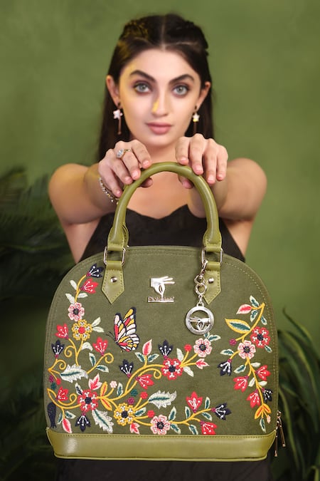 PickAleaf Olive Green Embroidery Handbag 
