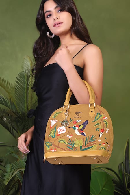 Shop_PickAleaf_Gold Embroidery Flora Handbag _Online_at_Aza_Fashions
