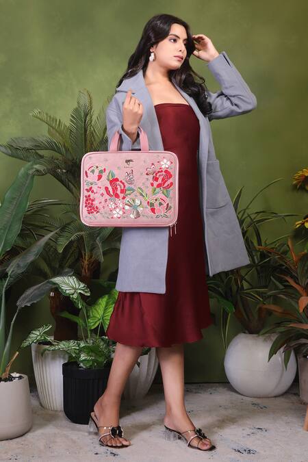 Shop_PickAleaf_Pink Designer Petal Eden Laptop Bag _Online_at_Aza_Fashions