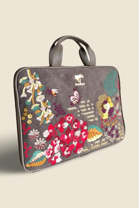 Buy_PickAleaf_Gray Garden Grey Laptop Bag _Online_at_Aza_Fashions