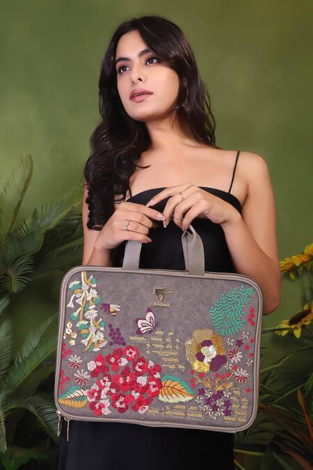Shop_PickAleaf_Gray Garden Grey Laptop Bag _Online_at_Aza_Fashions