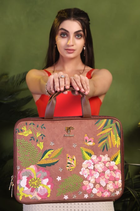 PickAleaf Brown Blossom Wood Designer Laptop Bag 