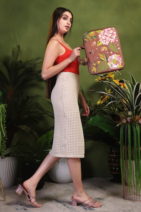 PickAleaf Brown Blossom Wood Designer Laptop Bag at Aza Fashions PickAleaf_Brown Blossom Wood Designer Laptop Bag _at_Aza_Fashions