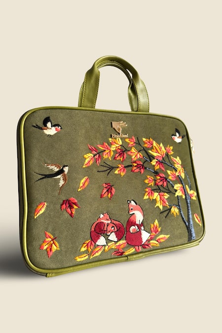 PickAleaf_Olive Green Autumn Whisper Laptop Bag _Online_at_Aza_Fashions