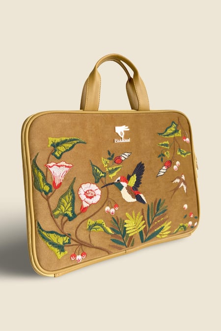 Shop_PickAleaf_Gold Flora Laptop Bag _Online_at_Aza_Fashions