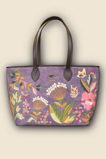 Buy_PickAleaf_Purple Embroidery Violet Valley Tote Bag _Online_at_Aza_Fashions