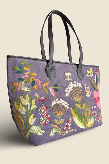 PickAleaf_Purple Embroidery Violet Valley Tote Bag _at_Aza_Fashions