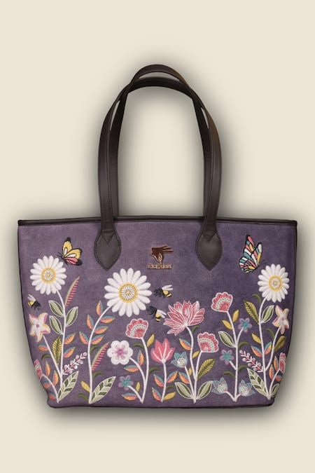 Buy_PickAleaf_Purple Embroidery Daisy Dream Tote Bag _Online_at_Aza_Fashions
