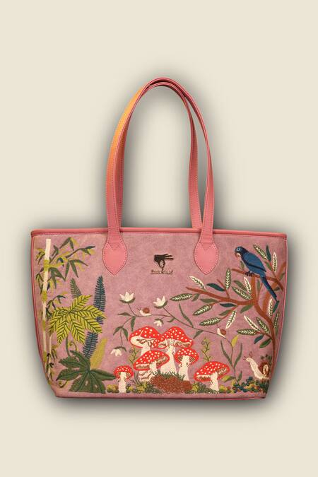 PickAleaf_Pink Embroidery Paradise Tote Bag _Online_at_Aza_Fashions
