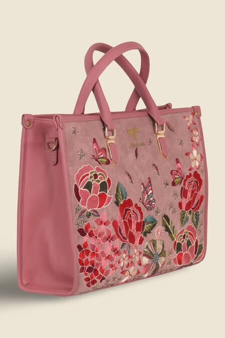 PickAleaf_Pink Embroidery Vegan Leather Shoulder Bag _Online_at_Aza_Fashions