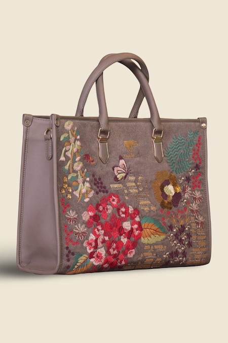 PickAleaf_Gray Embroidery Garden Grey Shoulder Bag _Online_at_Aza_Fashions