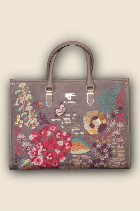 PickAleaf Garden Grey Embroidered Shoulder Bag 