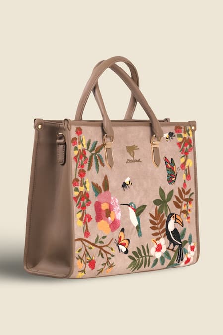 Buy_PickAleaf_Beige Embroidery Mystic Garden Shoulder Bag 