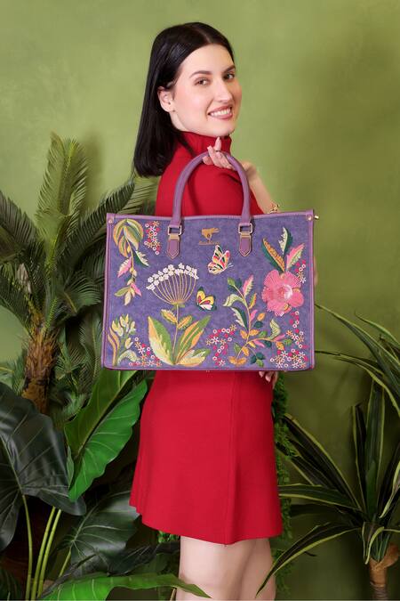 Shop_PickAleaf_Purple Embroidery Violet Valley Designer Shoulder Bag _Online_at_Aza_Fashions