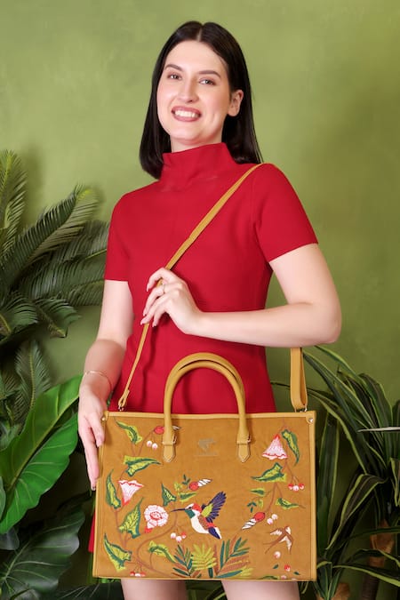 Buy_PickAleaf_Gold Embroidery Flora Shoulder Bag _Online_at_Aza_Fashions