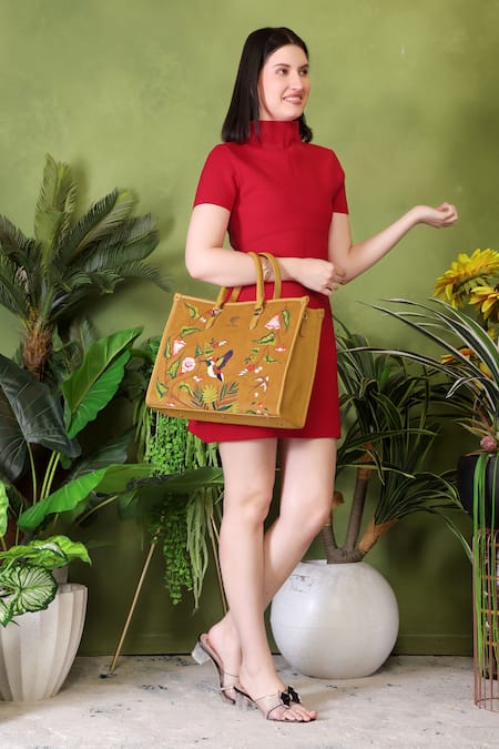 Shop_PickAleaf_Gold Embroidery Flora Shoulder Bag _Online_at_Aza_Fashions