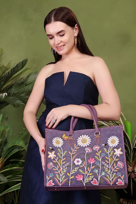 PickAleaf_Purple Embroidery Daisy Dream Shoulder Bag _Online_at_Aza_Fashions