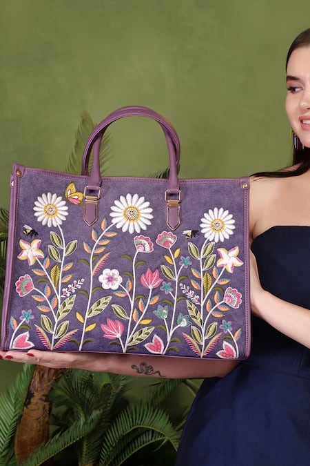 PickAleaf_Purple Embroidery Daisy Dream Shoulder Bag _at_Aza_Fashions