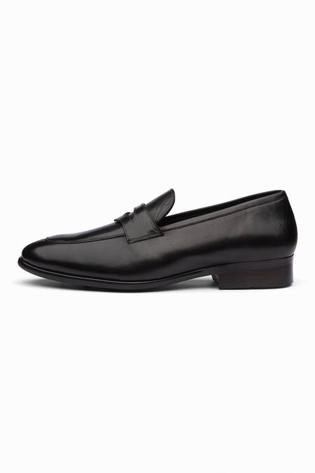 Dapper Shoes_Black Handmade Split Toe Penny Loafers _Online_at_Aza_Fashions