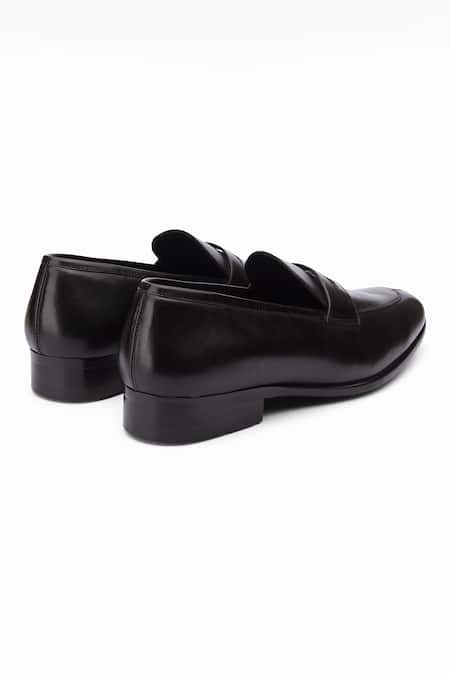 Shop_Dapper Shoes_Black Handmade Split Toe Penny Loafers _Online_at_Aza_Fashions