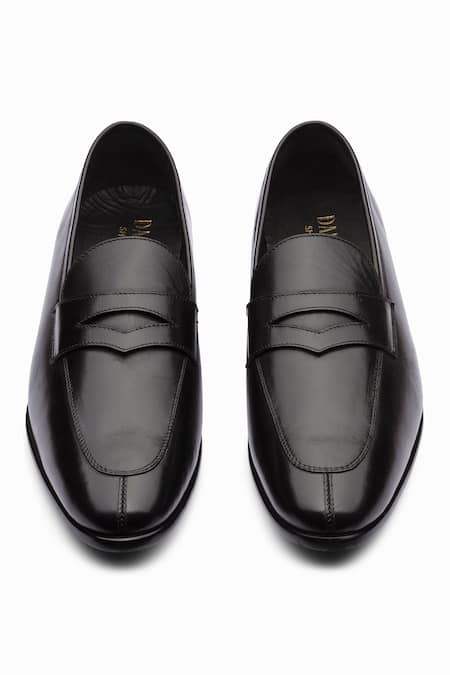 Dapper Shoes_Black Handmade Split Toe Penny Loafers _at_Aza_Fashions