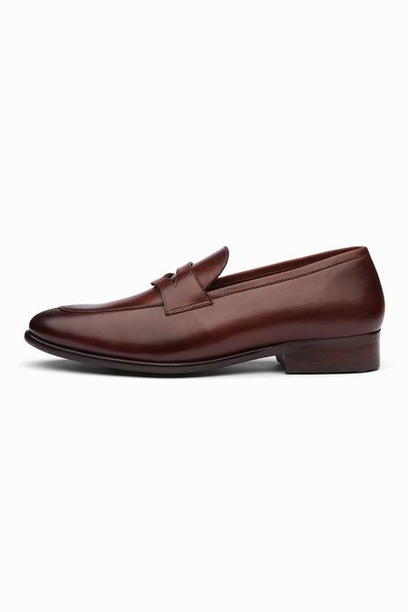 Dapper Shoes_Brown Handmade Split Toe Penny Loafers _Online_at_Aza_Fashions