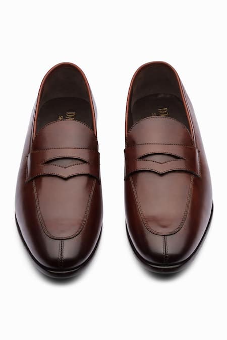 Dapper Shoes_Brown Handmade Split Toe Penny Loafers _at_Aza_Fashions