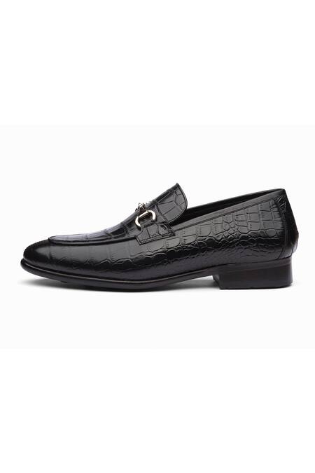 Dapper Shoes_Black Crocodile Horsebit Loafers _Online_at_Aza_Fashions