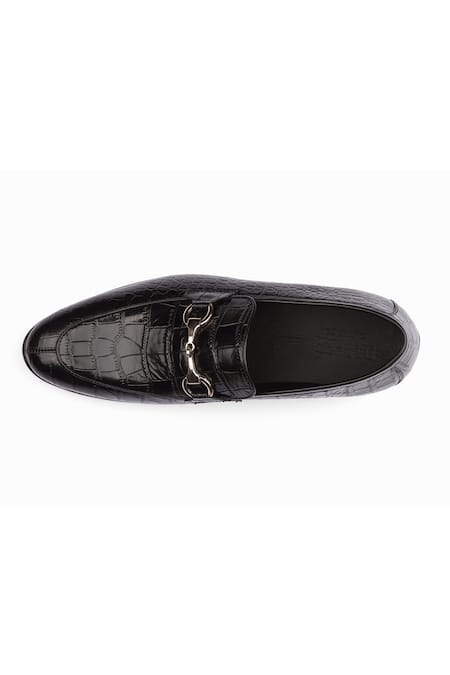 Buy_Dapper Shoes_Black Crocodile Horsebit Loafers _Online_at_Aza_Fashions