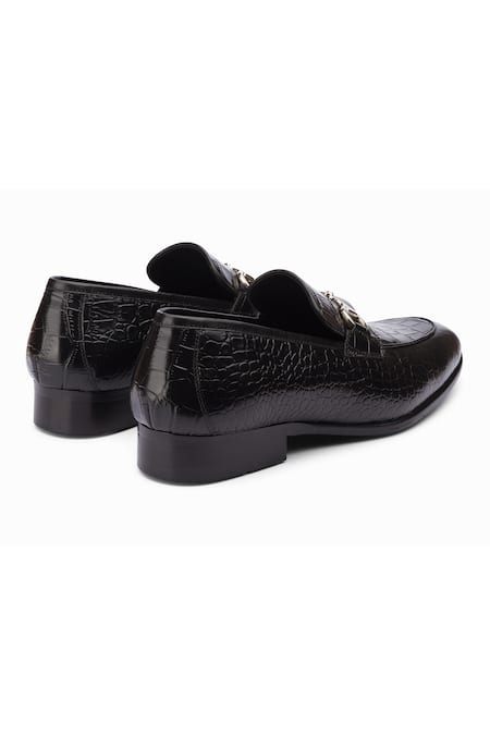 Shop_Dapper Shoes_Black Crocodile Horsebit Loafers _Online_at_Aza_Fashions