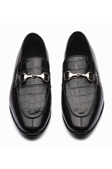 Dapper Shoes_Black Crocodile Horsebit Loafers _at_Aza_Fashions
