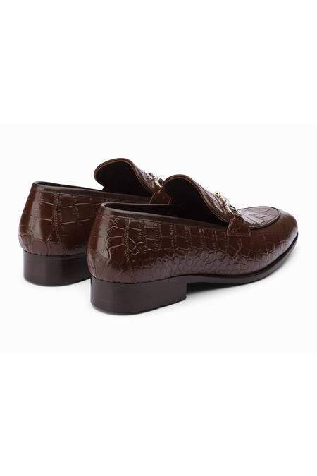 Buy_Dapper Shoes_Brown Crocodile Horsebit Loafers _Online_at_Aza_Fashions