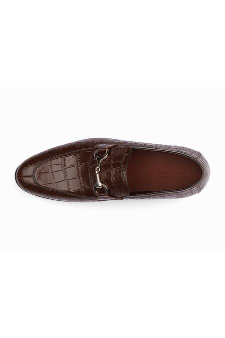 Shop_Dapper Shoes_Brown Crocodile Horsebit Loafers _Online_at_Aza_Fashions