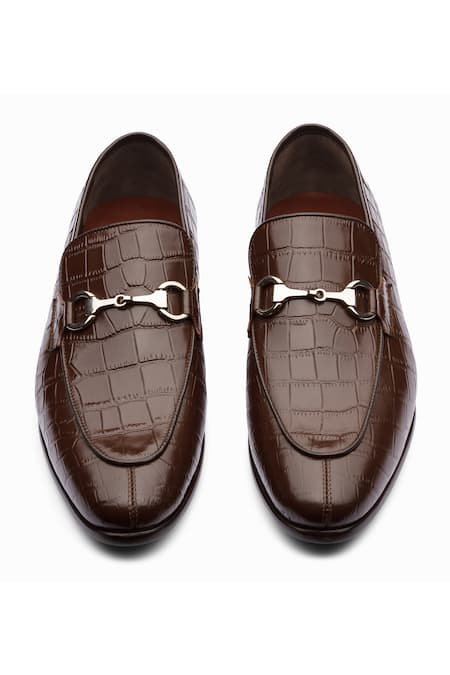 Dapper Shoes_Brown Crocodile Horsebit Loafers _at_Aza_Fashions