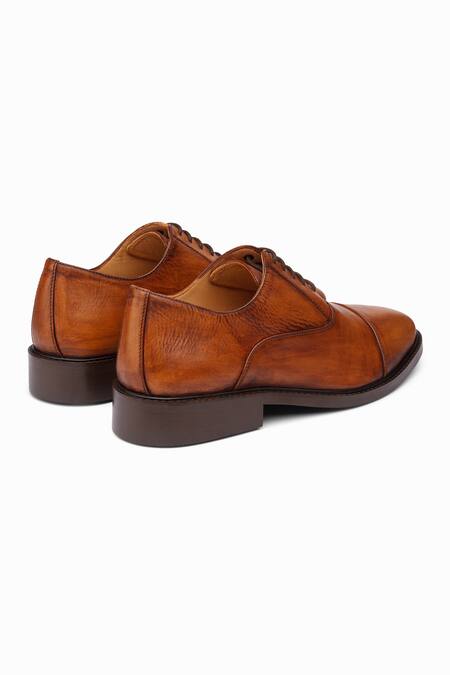 Buy_Dapper Shoes_Tan Cap Toe Oxford Distressed Patina Shoes _Online_at_Aza_Fashions