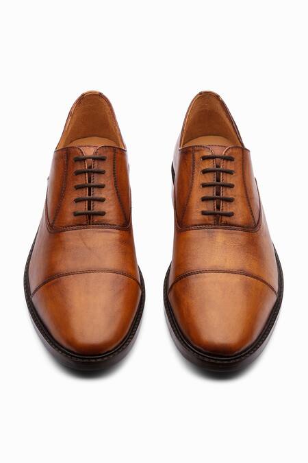 Shop_Dapper Shoes_Tan Cap Toe Oxford Distressed Patina Shoes _Online_at_Aza_Fashions
