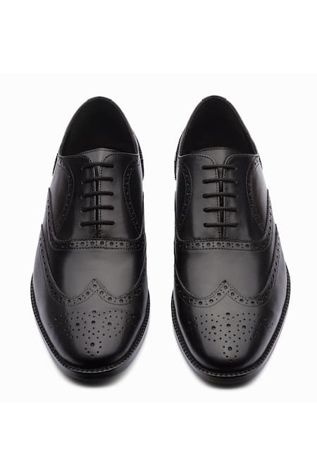 Dapper Shoes_Black Cut Work Full Brogue Wingtip Oxford Shoes _at_Aza_Fashions